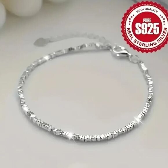 925 Sterling Silver Beaded Nugget Bracelet NWT - Picture 4 of 4